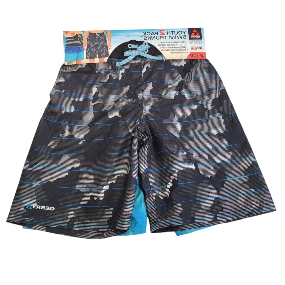 Gerry Youth Boy's Swim Short UPF 50+ Swim Trunks Black/Blue 2-Pack